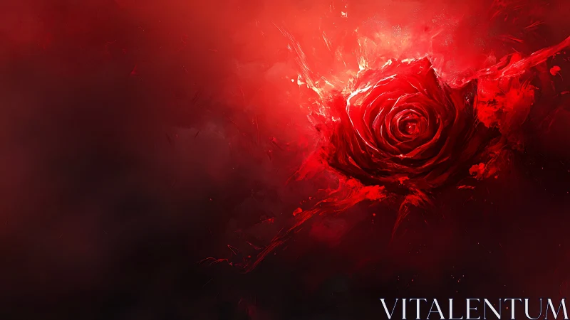 Crimson rose explosive with luminous particle dispersion.