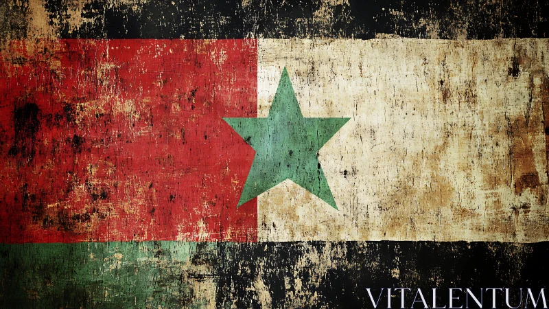 Weathered tricolor flag with central green star motif