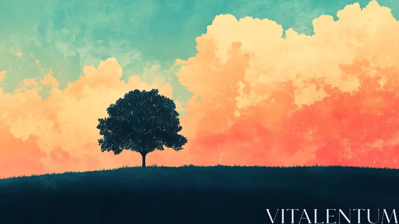 Solitary hilltop tree against a dream-soaked pastel sky.