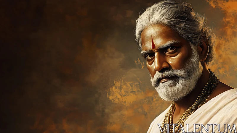 Portrait of elder in traditional attire uses dramatic chiaroscuro