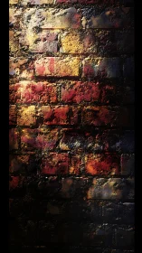 Weathered brick wall glows with moody, abstract street light