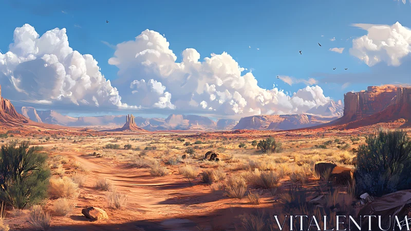 Expansive desert plateau under cumulonimbus cloud build-up