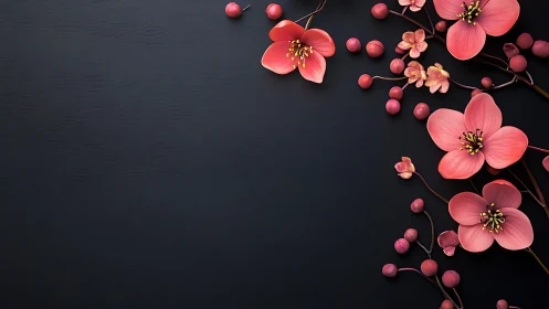 Pink Blossoms Dance Against Darkness.