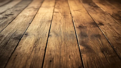 Rustic Wooden Floorboards with Warm Natural Lighting, Close-Up.