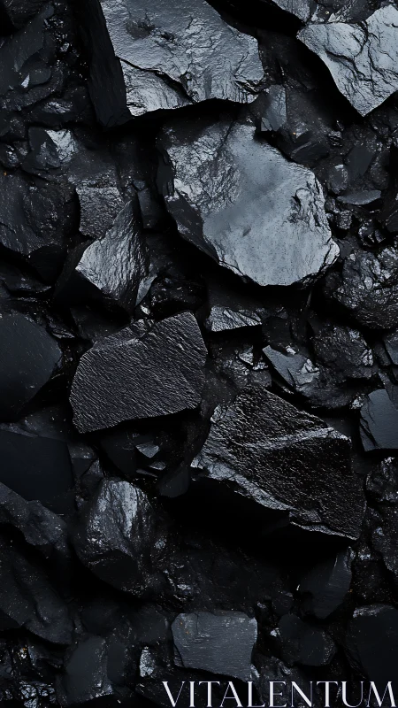 Shiny black rock fragments in dense close-up texture.