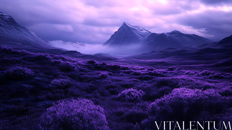 Spectral violet tundra under glaciated mountain convergence.