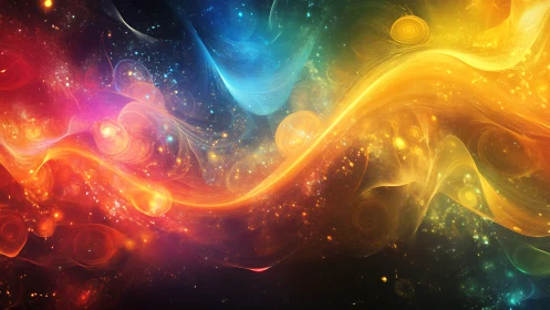 Vibrant cosmic energy waves flow through swirling nebulae