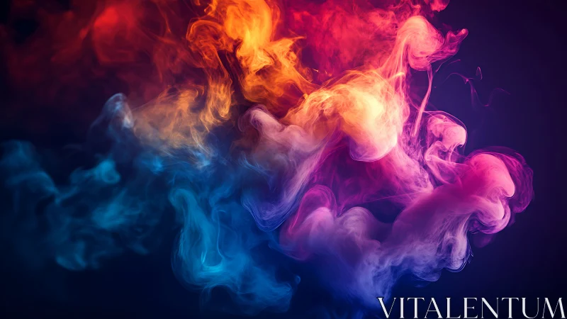 Multicolored vapor clouds on dark gradient background.