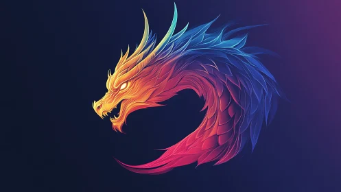 Prismatic flame-dragon coils in neon twilight silence.