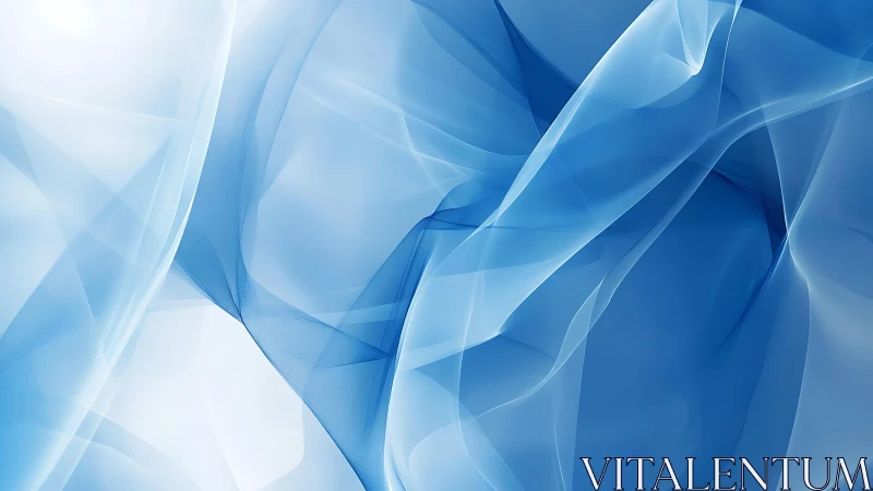 Abstract blue flowing waves digital art with translucent layers.