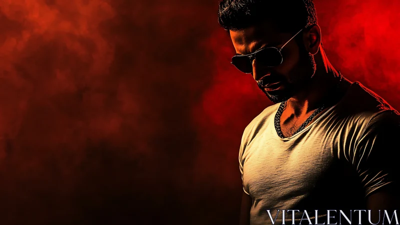 Cinematic low-key portrait in dramatic red side-lighting.