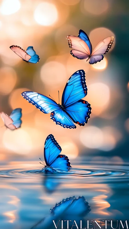 Hydrodynamic ripple study with luminous blue butterfly swarm.