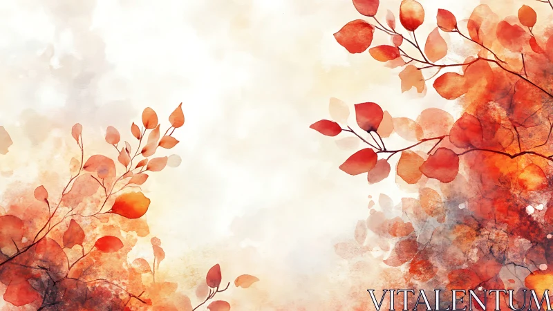 Gentle autumn branches glowing in soft watercolor light.