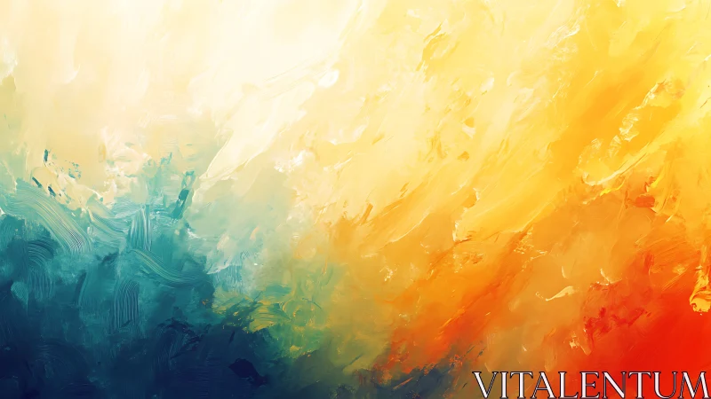 Vibrant teal and amber abstraction in sweeping motion.