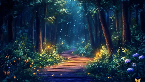 Enchanted Forest Path with Luminous Flora.