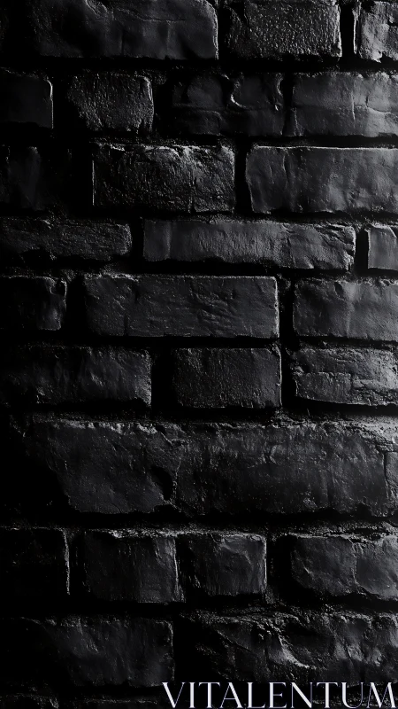 Matte black brick wall rendered with dramatic low key lighting