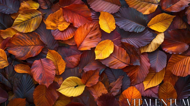 Forest floor quilt of jewel toned autumn leaves in drizzle.