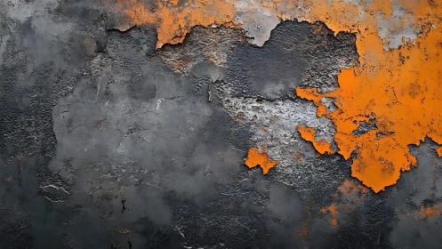 Weathered wall with peeling orange paint, industrial abstract style.