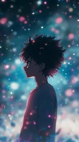 Stargazing silhouette listens quietly to the glow between