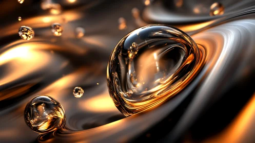 Highly reflective liquid spheres interact with molten metallic waves