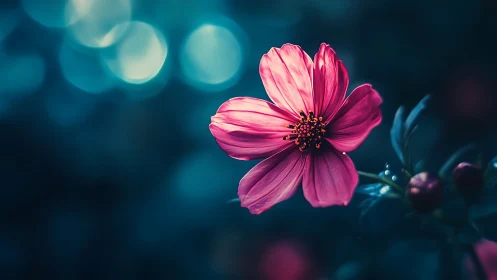 Pink Cosmos Flower Dancing in Twilight Beauty