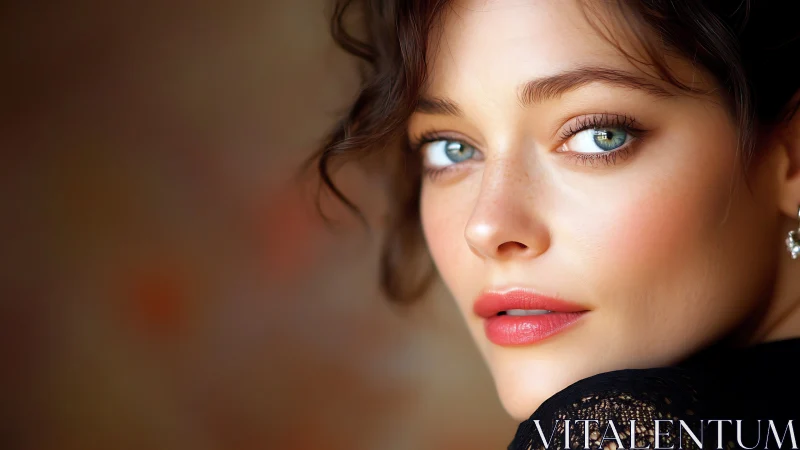 Portrait shows close-up female face in shallow depth profile