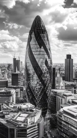 Monochrome aerial study of a glazed parametric skyscraper in London