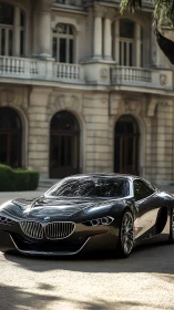 Futuristic BMW coupe glides past grand historic architecture