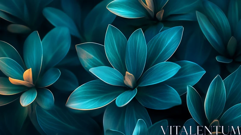 Midnight teal blossoms glowing with gentle hidden light.