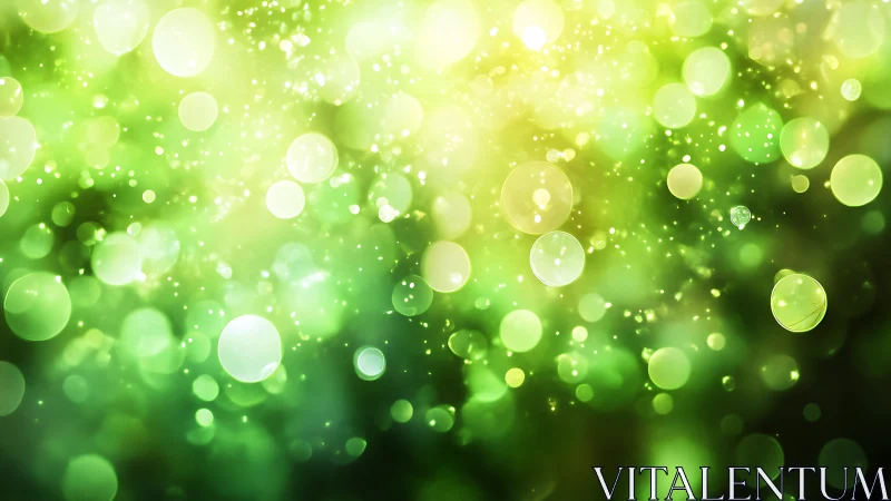 Glowing green bokeh orbs drift in soft abstract light.