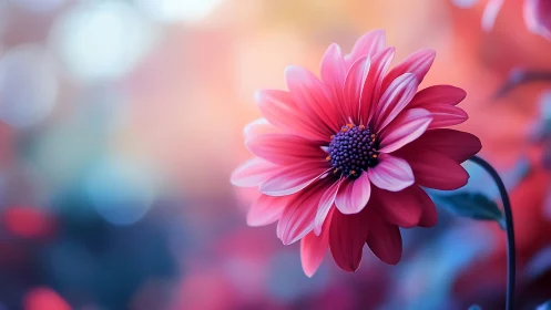 Pink Dahlia Bloom Against Soft Bokeh Background.