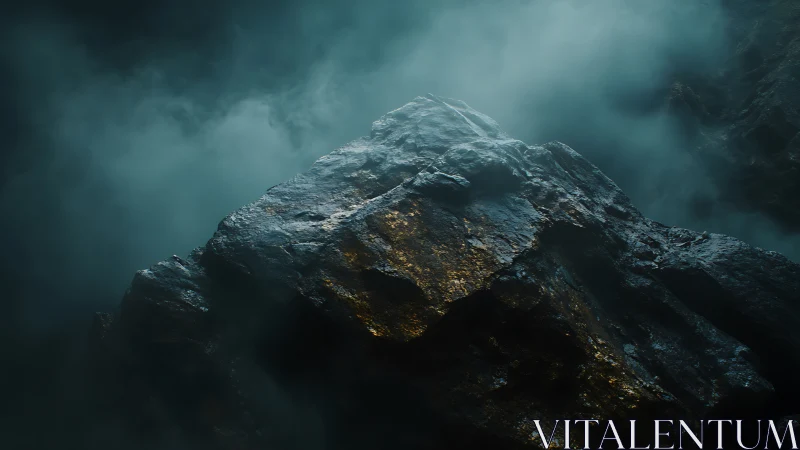 Photorealistic jagged rock mass in cinematic low-key lighting.