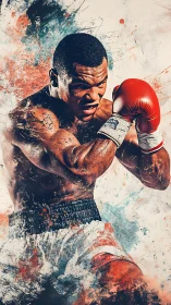 Champion's Explosive Punch Shatters Through Splattered Watercolor Canvas