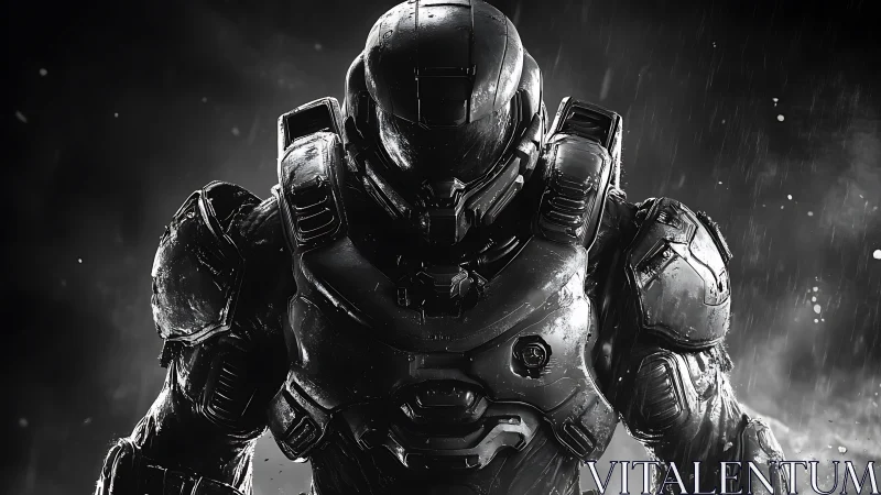 Midnight warborn sentinel leans into stormlit cyber silence