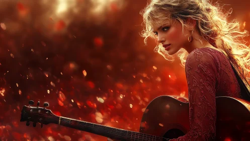 Backlit guitarist portrait with shallow depth and ember-like bokeh