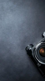 Professional Camera on Gray Textured Background