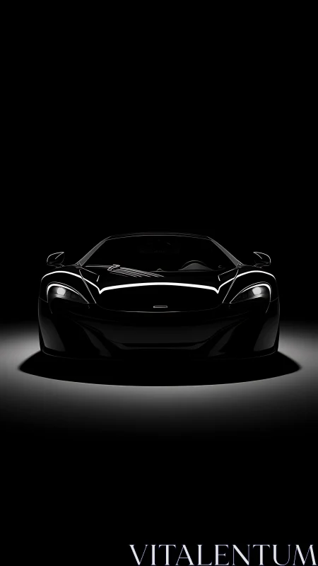 Low-key frontal supercar render uses rim lighting for silhouette