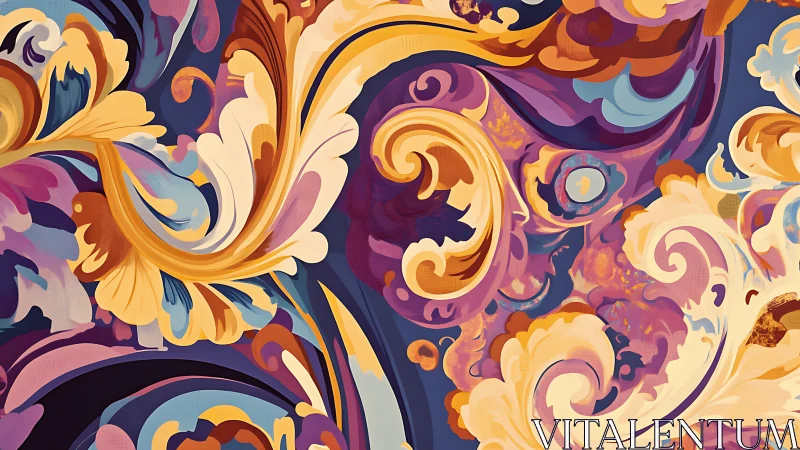 Baroque floral swirls in layered digital painting composition.