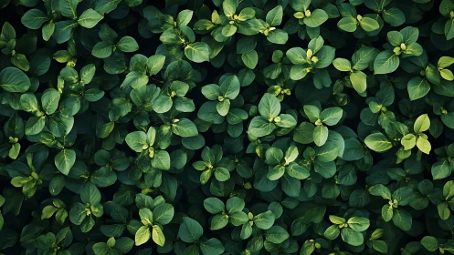 Lush green leaves form a peaceful carpet of gentle freshness