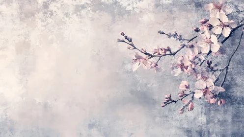 Delicate Cherry Blossoms Against Weathered Textured Background