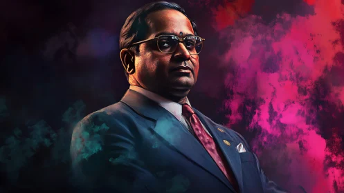 Dignified leader in a colorful, dramatic digital portrait.