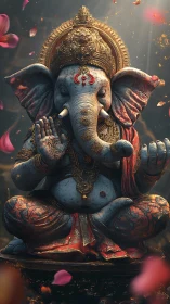 Ornate Ganesha idol radiates warm cinematic light