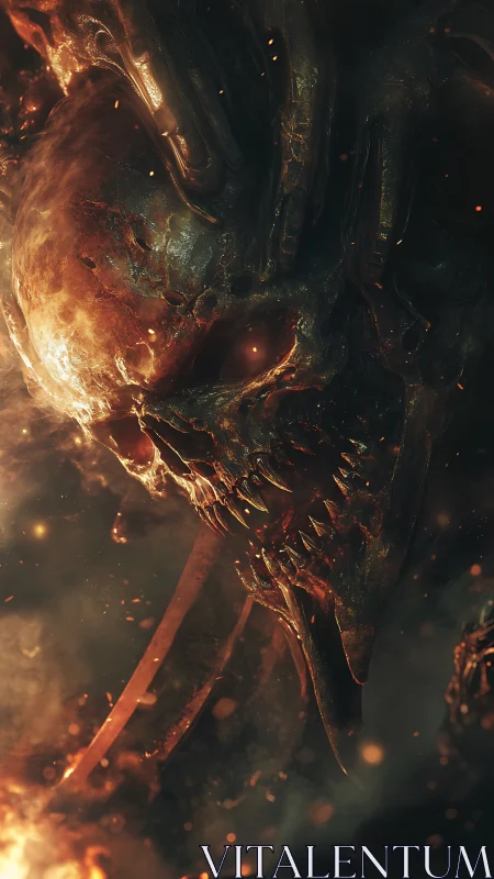 Demonic skull creature rendered in fiery cinematic lighting
