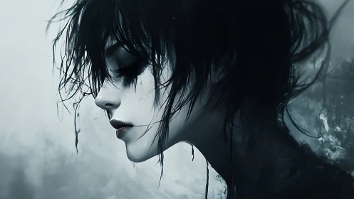 Quiet shadows cradle a pensive girl in soft grayscale calm