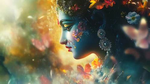 Starlit goddess listens to fluttering petals in dreamlight