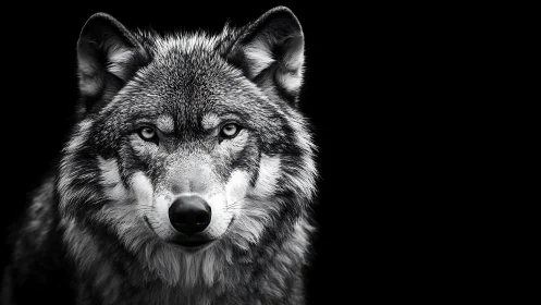 Silver gaze of the lone wolf quietly splits the darkness