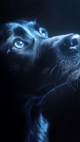 Moonlit gaze of a black dog carved from midnight light.