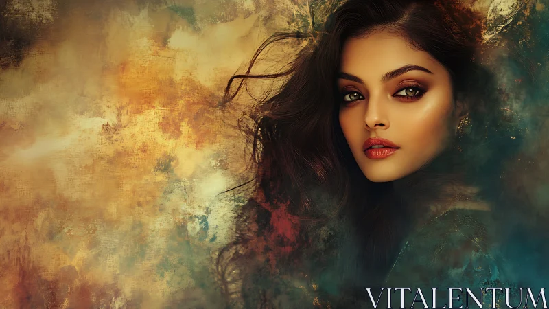 Woman’s digitally painted portrait merges into textured clouds