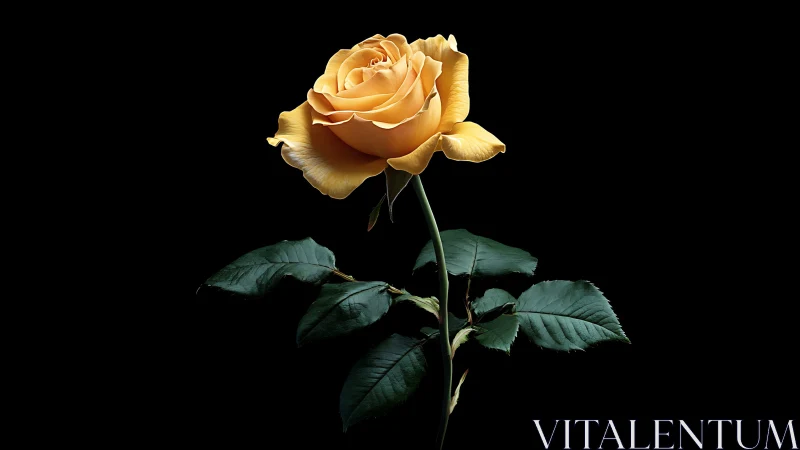 Golden Rose Against Black. Soft Lighting Highlights Delicate Petals.