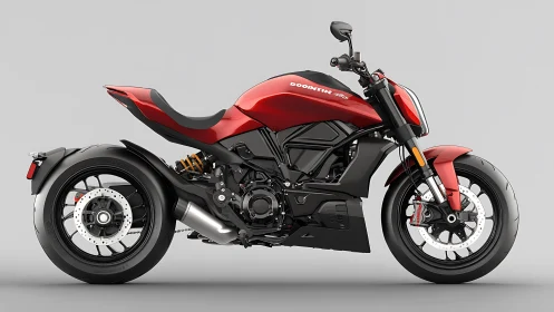 3D side-profile rendering of red performance street motorcycle.